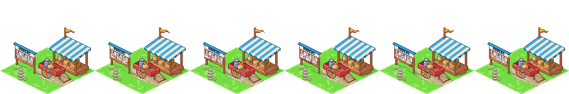 The delivery depot: order board, red cart, loading platform