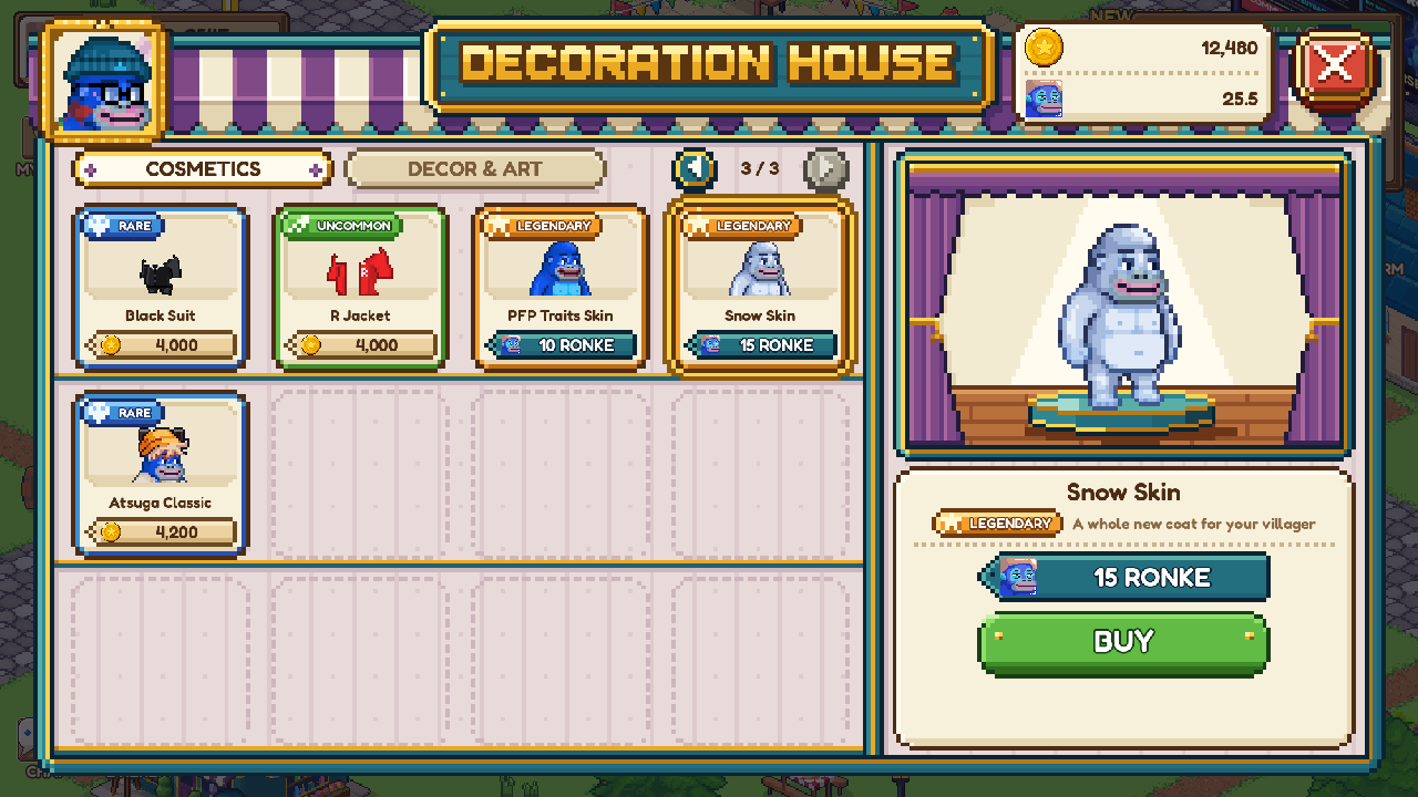 Atsuga's Decoration House with the Snow Skin tried on the stage